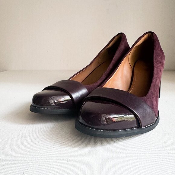 Clarks Artisan Burgundy Purple Stacked Heel Heels 9.5 - Picture 8 of 11